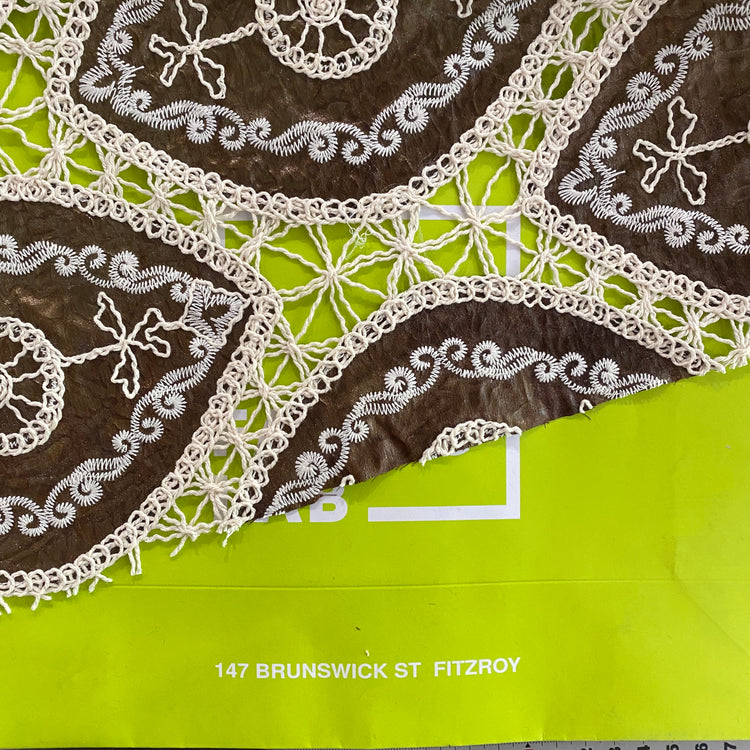 Bohemian Crochet Embroidered Satin - Shibori Dye - Saddle Brown
