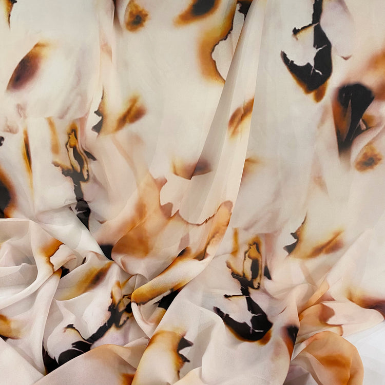 Burnt Paper Print Crepe de Chine - White/Orange