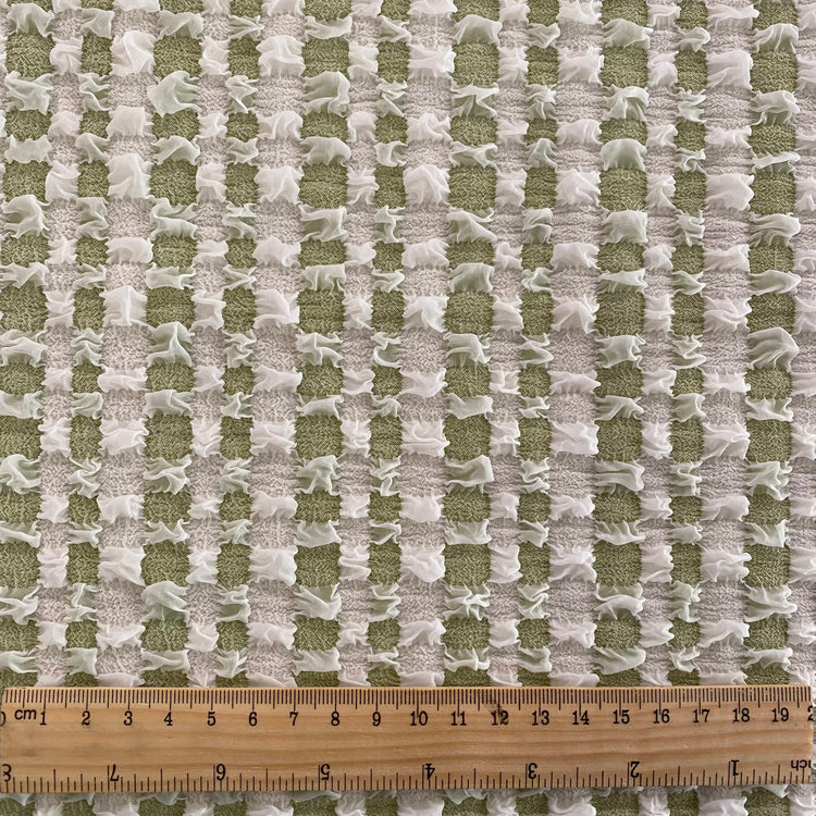 Raised Checkerboard Smocked Gingham - White / Yellow Green