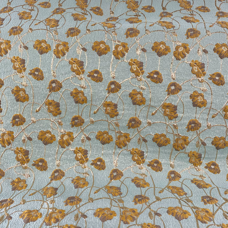 Rose Vine Brocade - Metallic - Light Blue/Gold
