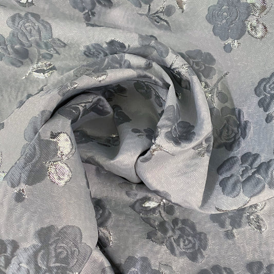 Floral Vine Poly/Lurex/Nylon Brocade - Silver/Light Grey