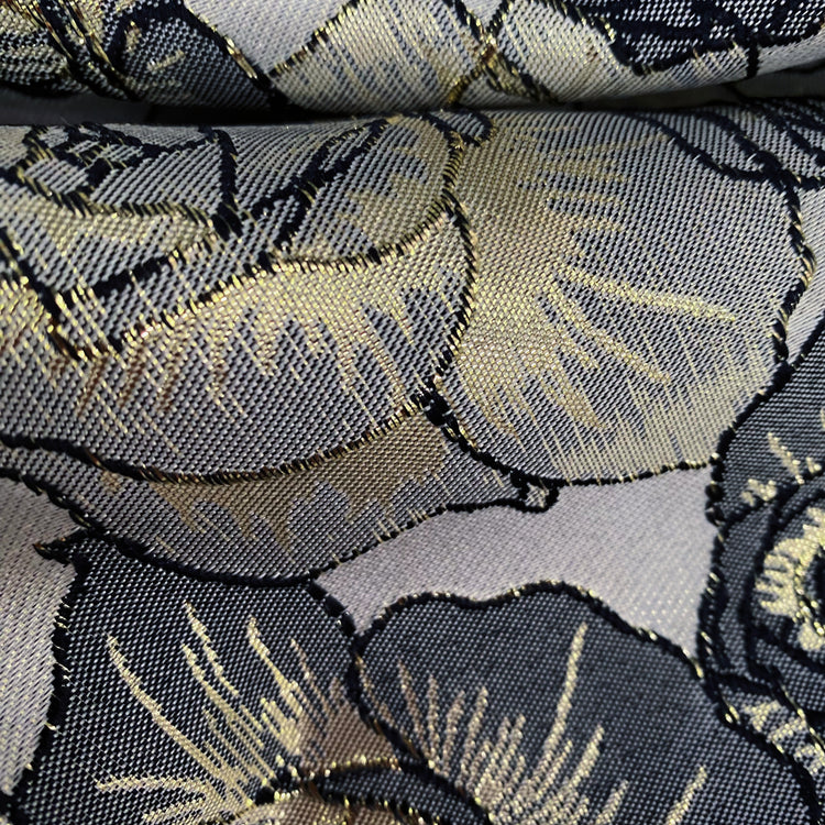Raised Edge Rose Brocade - Metallic- Silver/Slate Grey