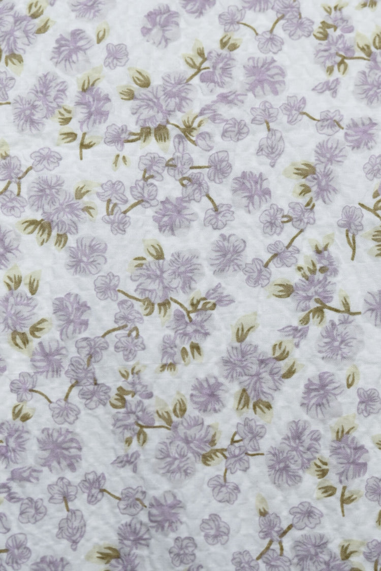 Delicate Floral & Leaf Seersucker - Lavender/Olive