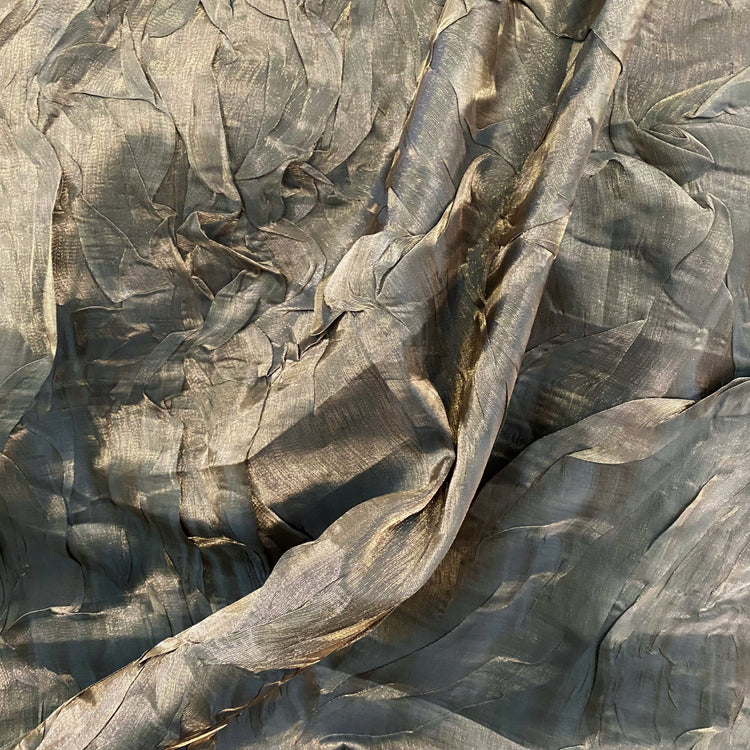 Bonded Sheer Foiled Creased Chiffon - Gold/Black