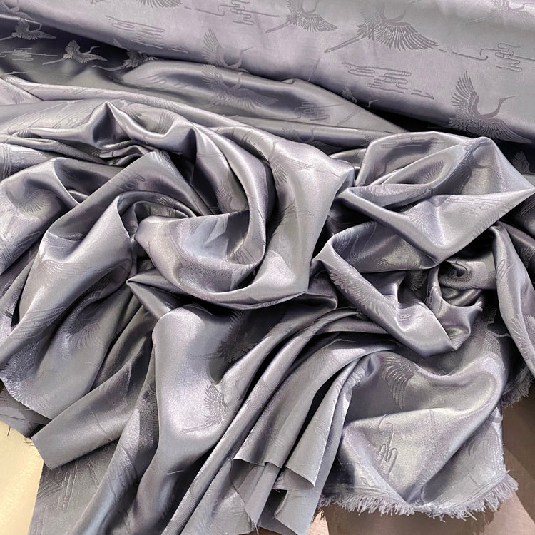 Crane Satin Silk-Blend Damask - Slate Grey