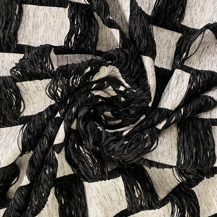 Chenille Yarn Float Checkerboard Twill - Black/White