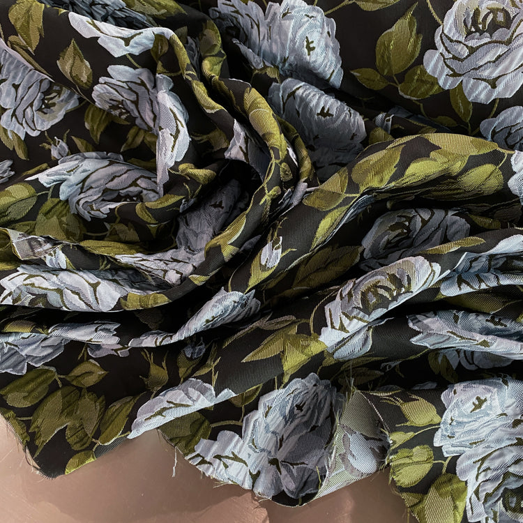 Winter Rose Cloqué Brocade - Powder Blue / Olive Drab / Charcoal