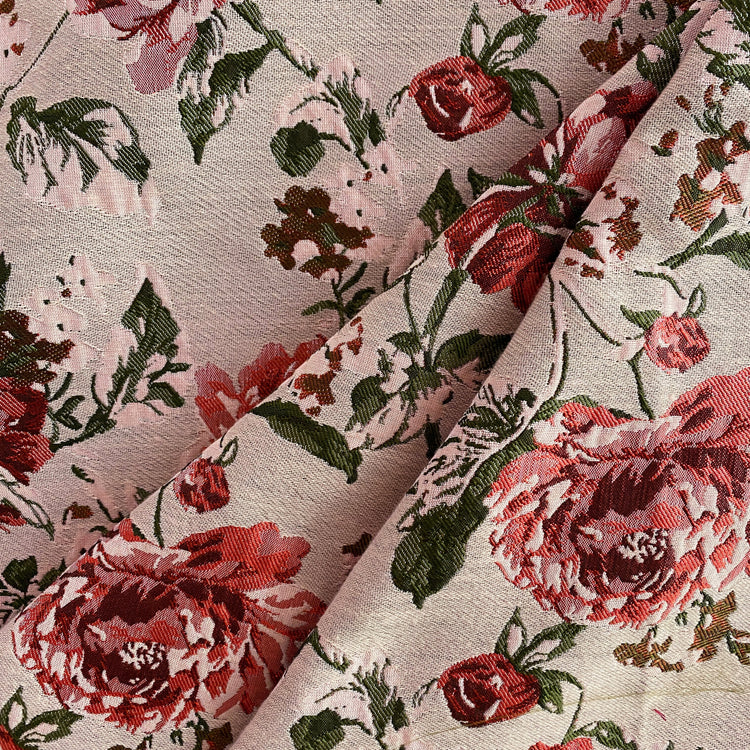 Soft Rose Brocade - Blush / Crimson / Olive Drab