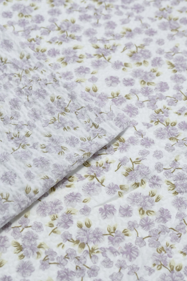 Delicate Floral & Leaf Seersucker - Lavender/Olive