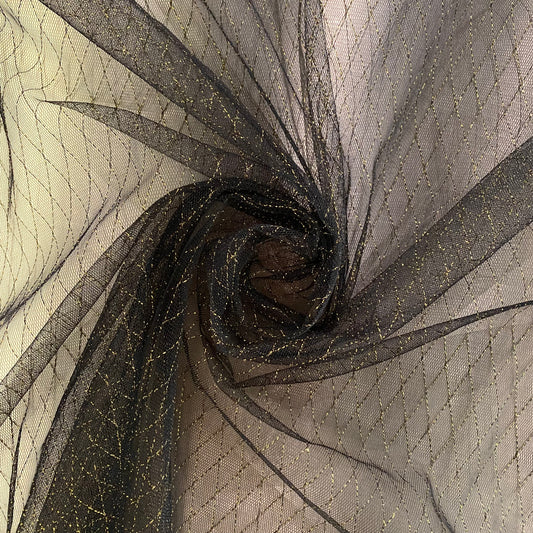 Metallic Diamond Hatch Mesh - Black/Gold