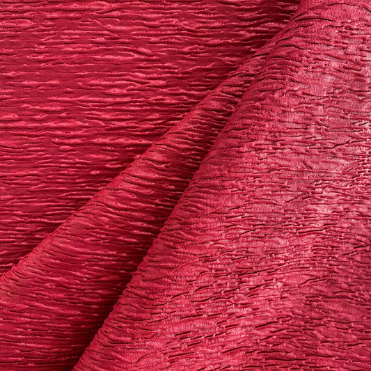 Woodgrain Plisse Matelassé Satin - Crimson