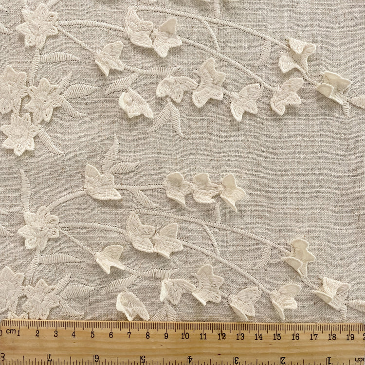 Embroidered 3D Applique Cherry Blossom Linen - Undyed