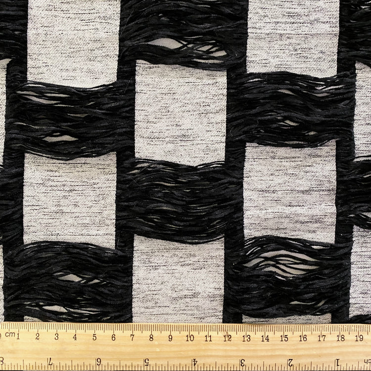 Chenille Yarn Float Checkerboard Twill - Black/White