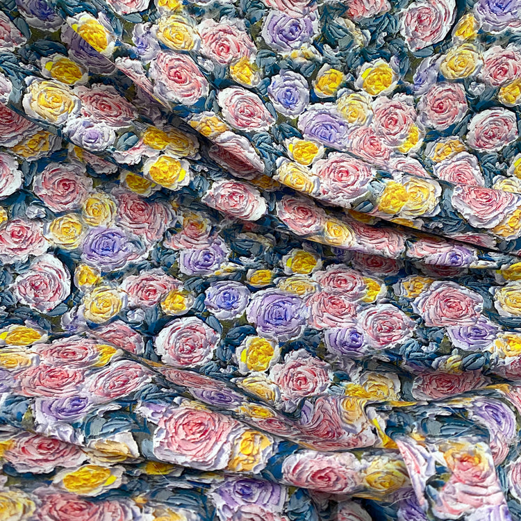 Oil-Painted Cabbage Roses Cotton Lawn - Lavender/Yellow