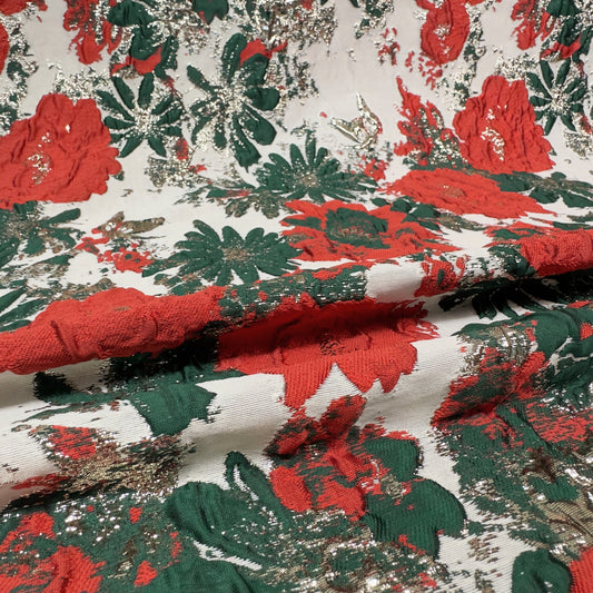 Butterfly Blossom Brocade - Metallic - Crimson/Dark Sea Green
