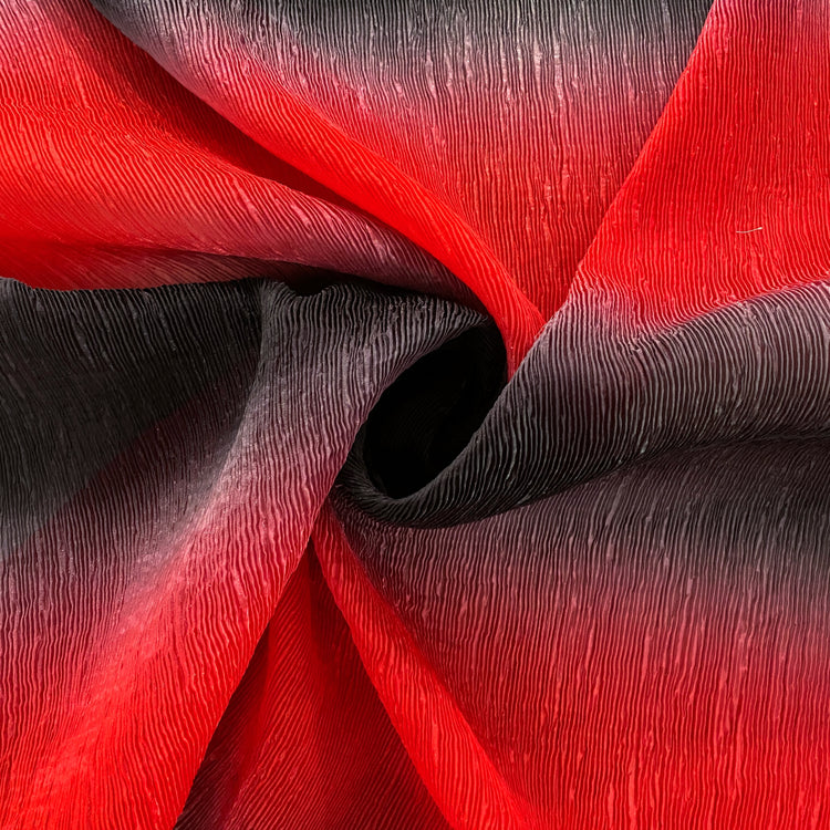 Gradient Plisse Organza - Red / Black