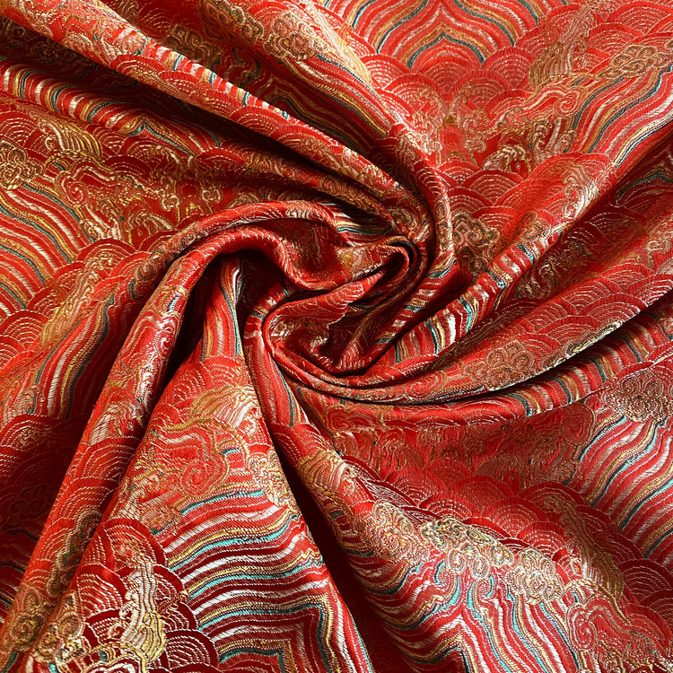 Seigaiha Satin Jacquard - Crimson/Gold