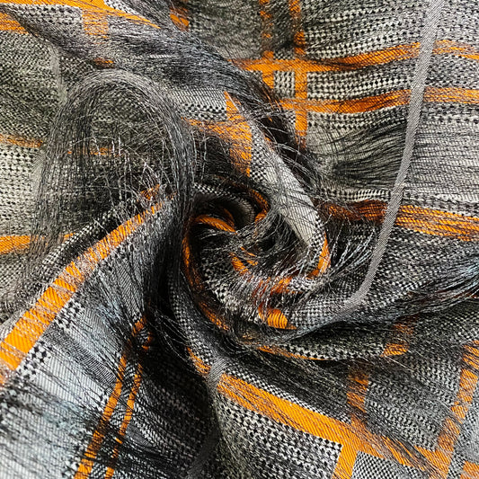 Long Yarn Float Glen Plaid Dobby - Black / Grey / Orange