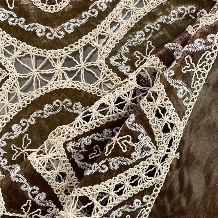 Bohemian Crochet Embroidered Satin - Shibori Dye - Saddle Brown