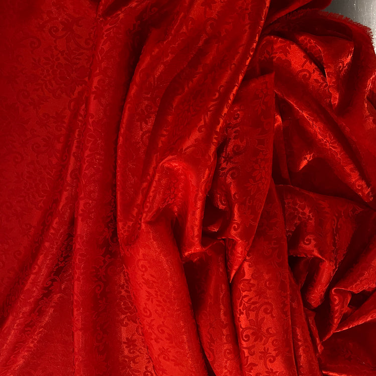 Climbing Floral Satin Damask - Red