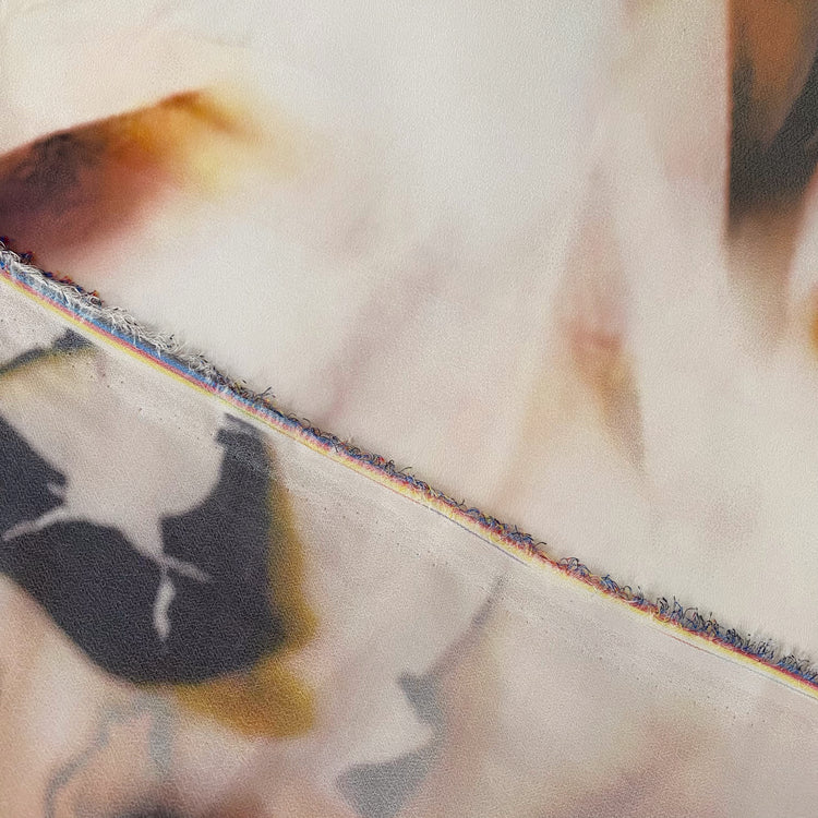 Burnt Paper Print Crepe de Chine - White/Orange