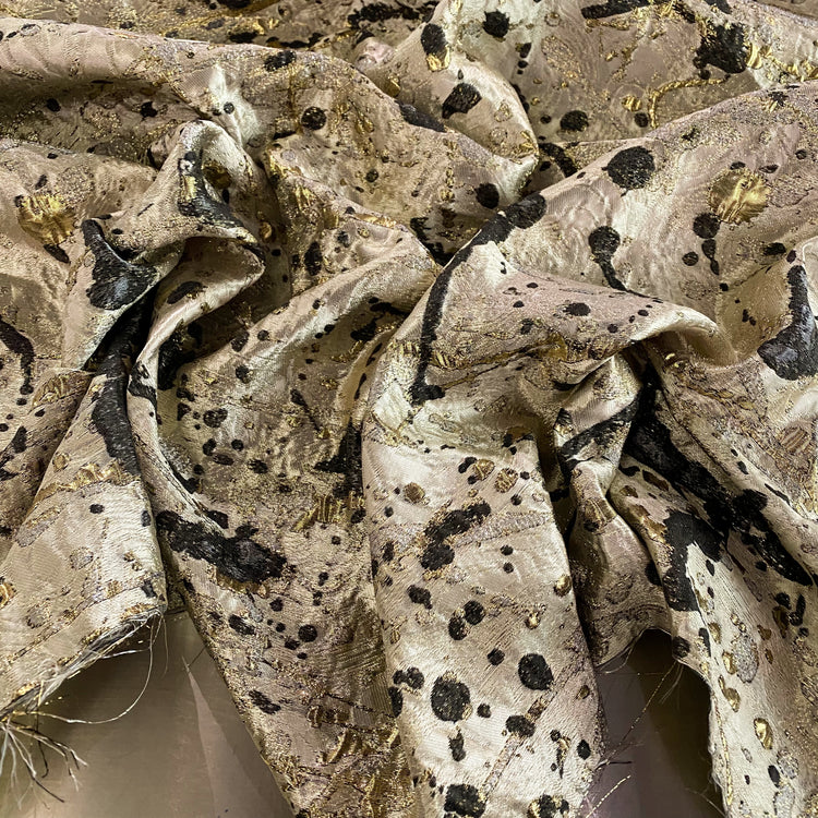 Abstract Paint Splatter Metallic Brocade - Gold / Black