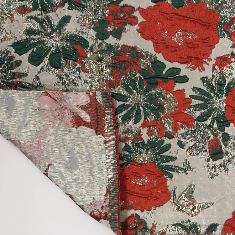 Butterfly Blossom Brocade - Metallic - Crimson/Dark Sea Green