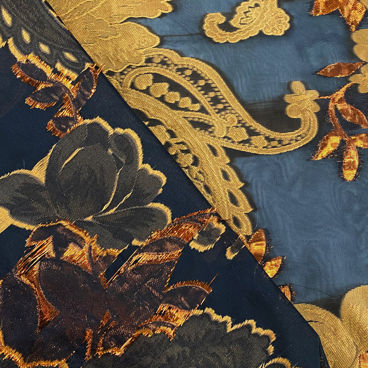 Metallic Tree Peony Brocade Chiffon - Copper/Dark Orange