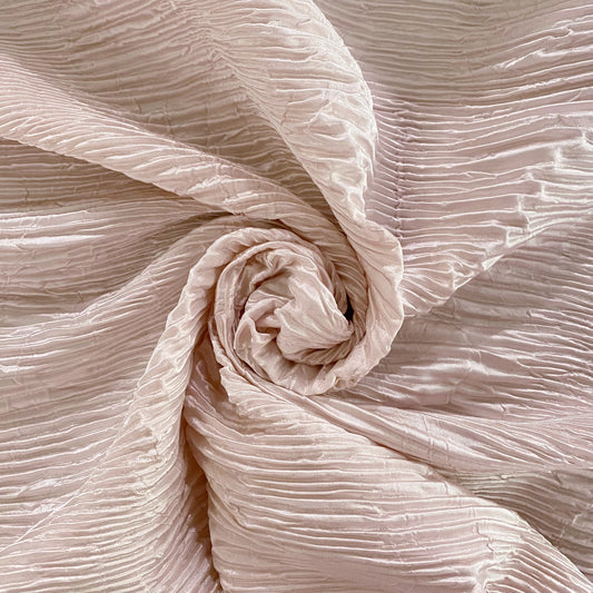 Crushed Striped Plisse Satin - Blush White