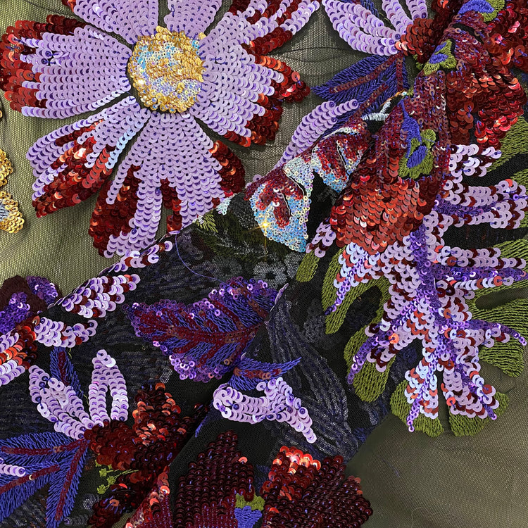 Large Flora Sequinned Net - Purple/Burgundy