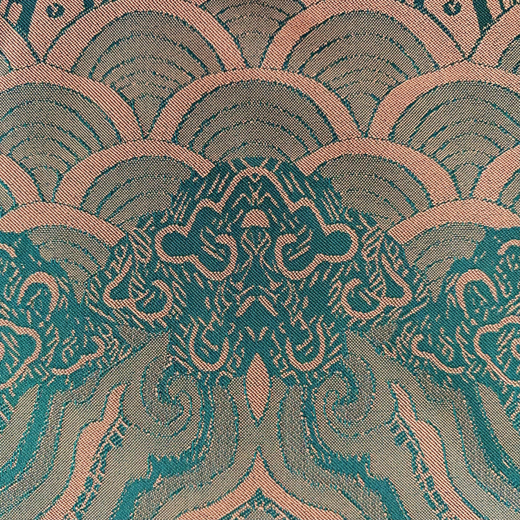 Seigaiha Motif Damask Woven - Salmon / Teal