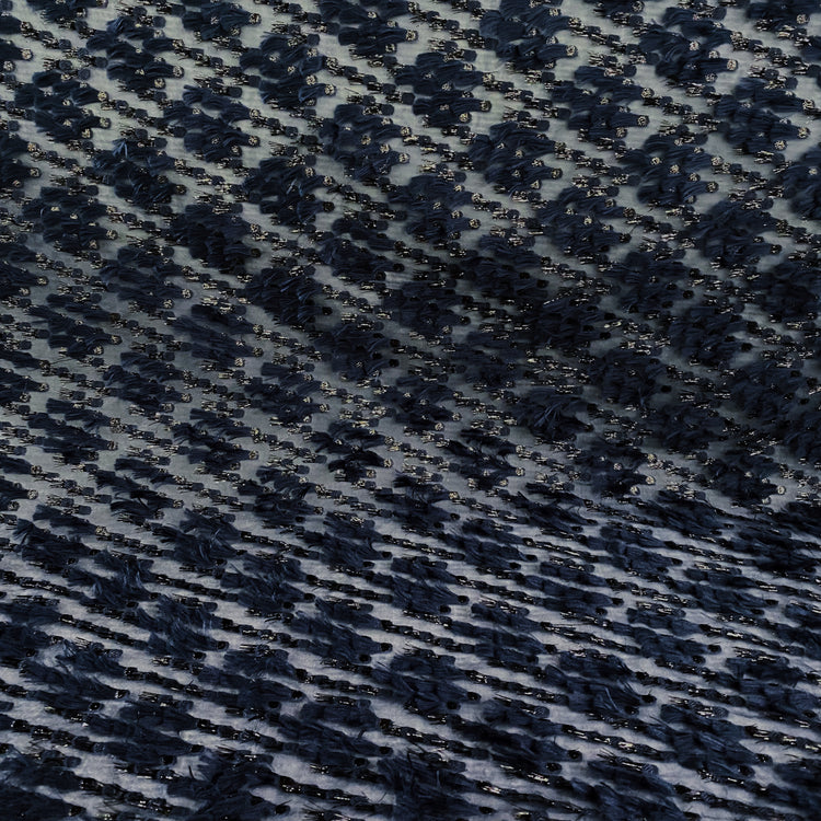 Organza Dobby - Metallic & Faux Fur Fringing - Navy/Midnight