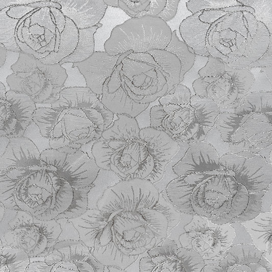 Raised Edge Rose Brocade - Metallic- Silver/White