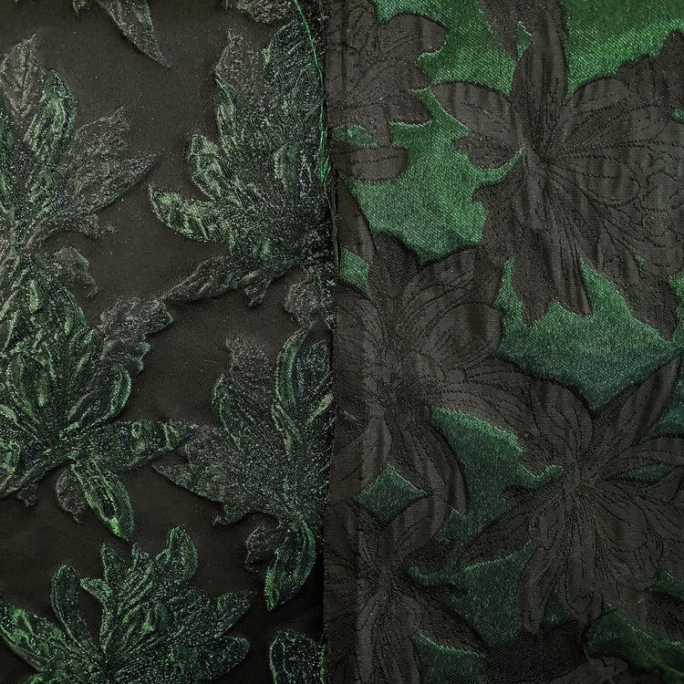 Gilded Lily Cloqué Brocade - Dark Green / Black