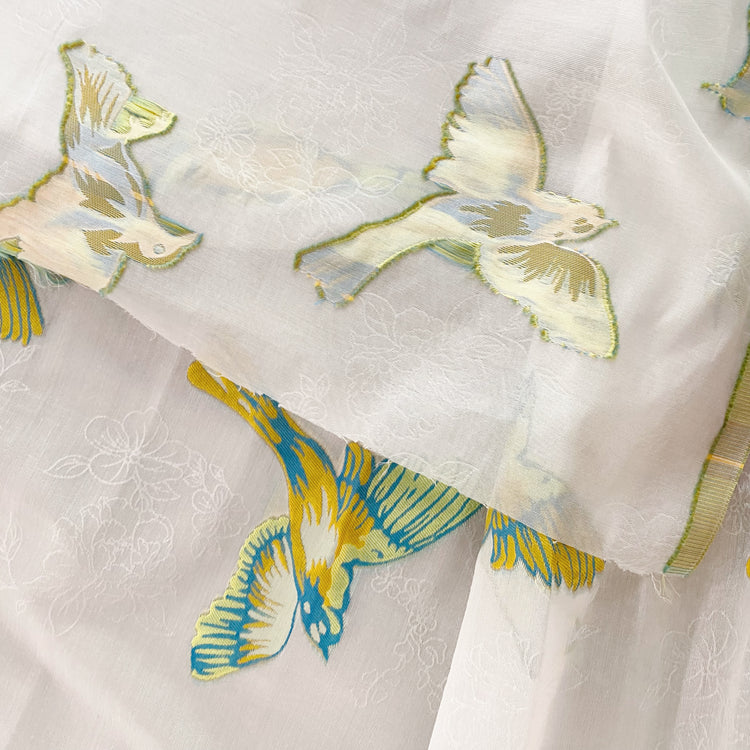 Floral Sparrow Organza Jacquard - Teal/Goldenrod