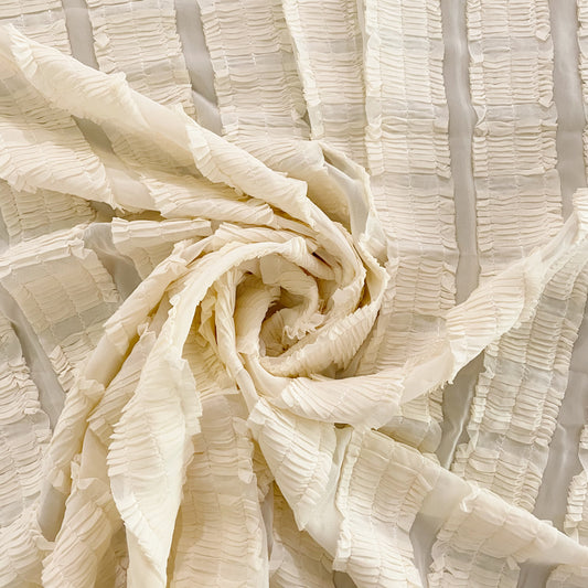 Knife Pleated Striped Chiffon - Ivory (Deadstock)