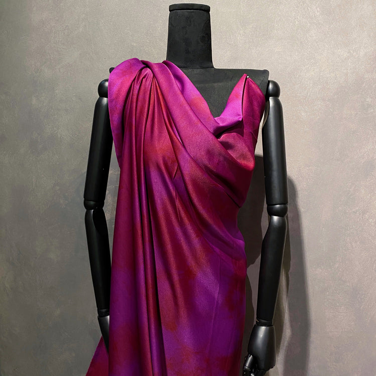 Abstract Shibori Satin Back Crepe - Dark Magenta / Crimson