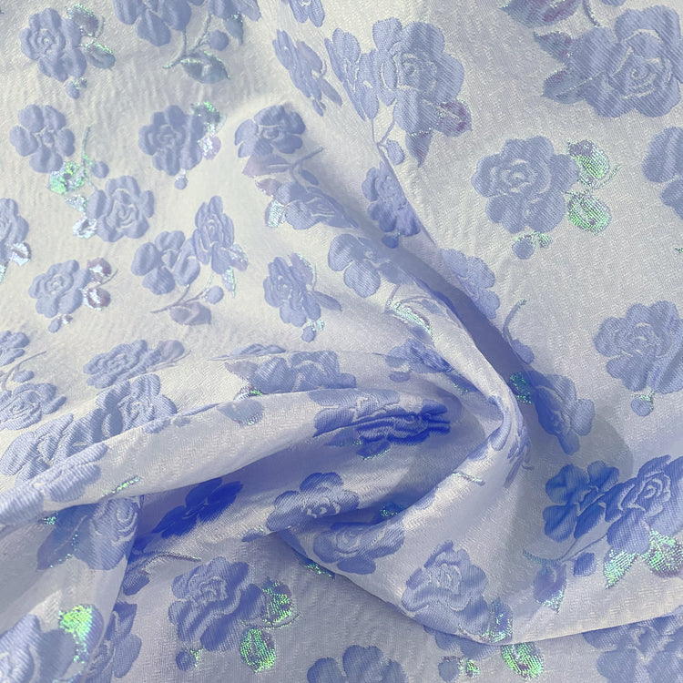 Floral Vine Poly/Lurex/Nylon Brocade - Powder Blue/Mint
