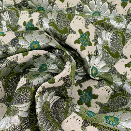 Floral Pop Nouveau Cotton/Poly Brocade - Ivory/Olive