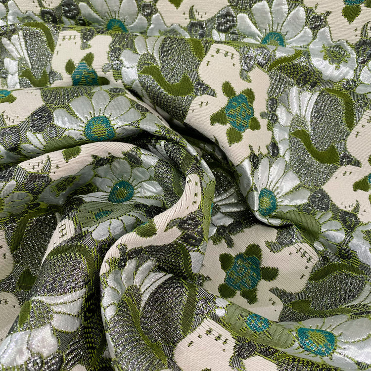 Floral Pop Nouveau Cotton/Poly Brocade - Ivory/Olive