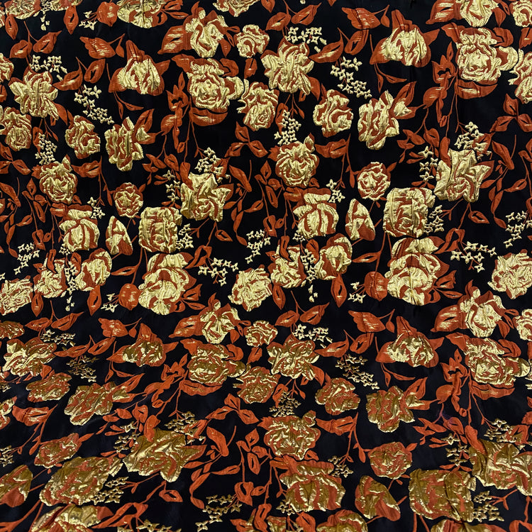 Ornate Rose Brocade - Metallic - Gold/Dark Orange