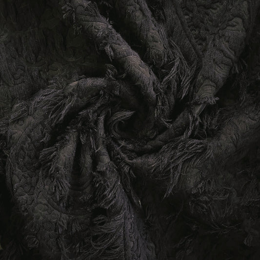 Chenille Cotton Fringe Tapestry Jacquard - Black