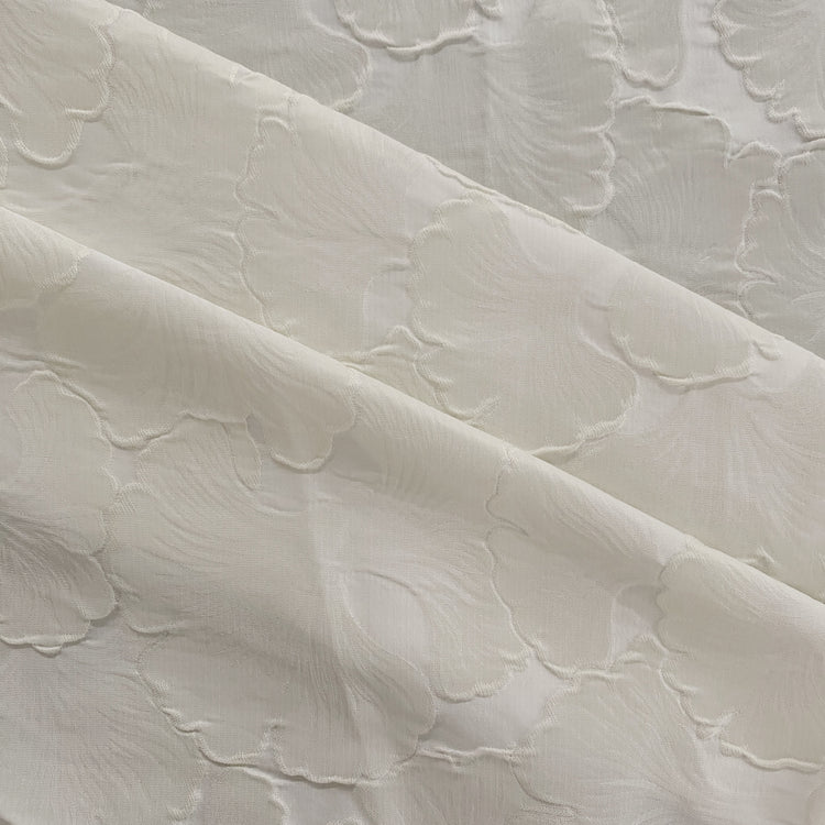 Raised Ginkgo Leaf Satin Brocade - Cream/White