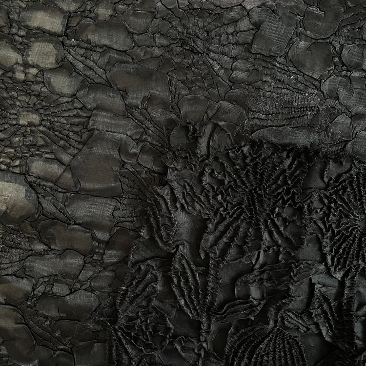 Pebble Flora Shibori Plisse - Shimmered Plain Weave - Black