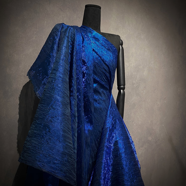 Metallic Creased Shot Organza - Navy Blue