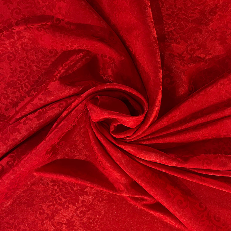 Climbing Floral Satin Damask - Red