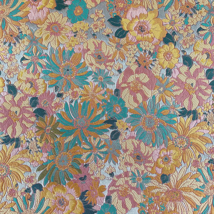 Pastel Sunflower Jacquard - Satin Base - Yellow/Aqua