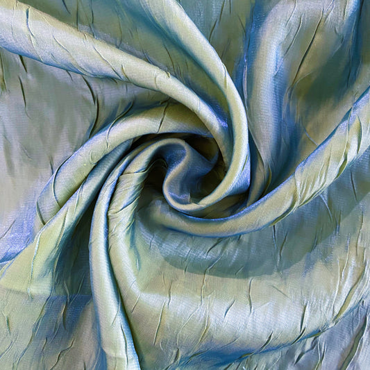Creased Shot Twill Taffeta - Metallic Blue / Yellow Green
