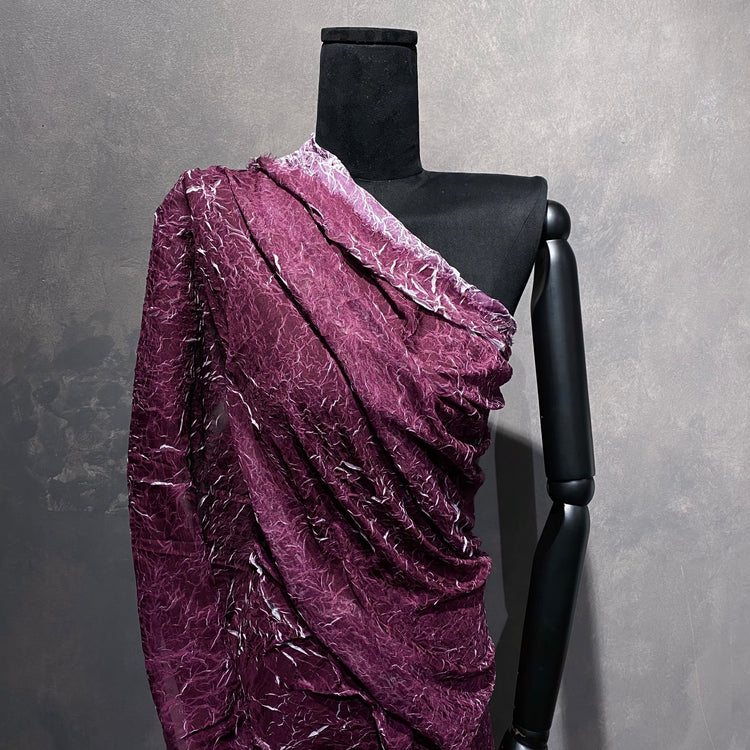 Pliage Creased Plisse Chiffon - Dark Magenta / White