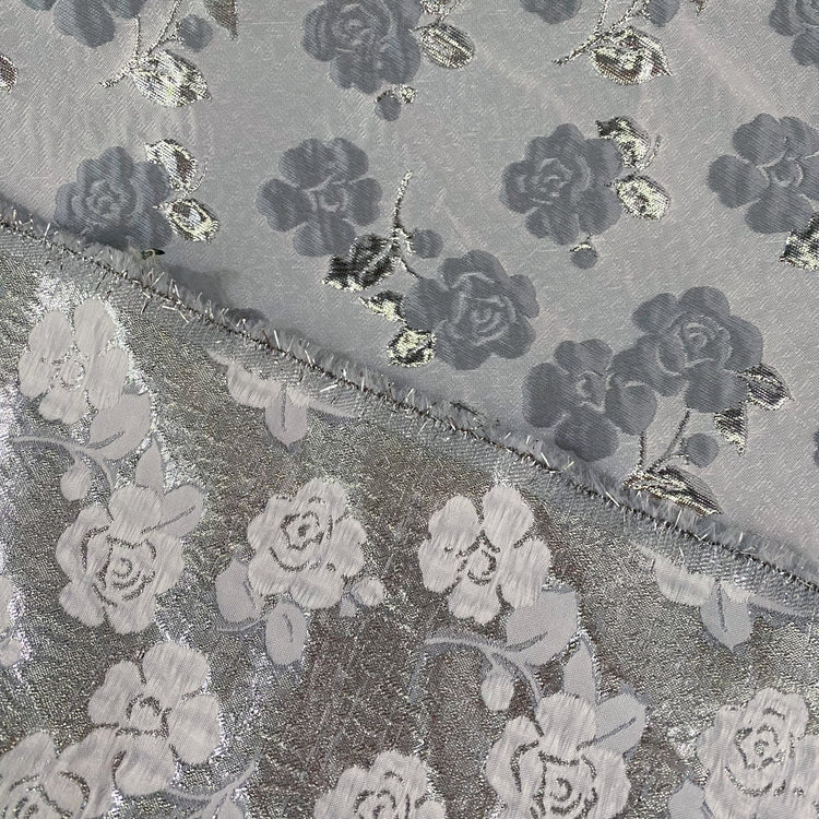 Floral Vine Poly/Lurex/Nylon Brocade - Silver/Light Grey